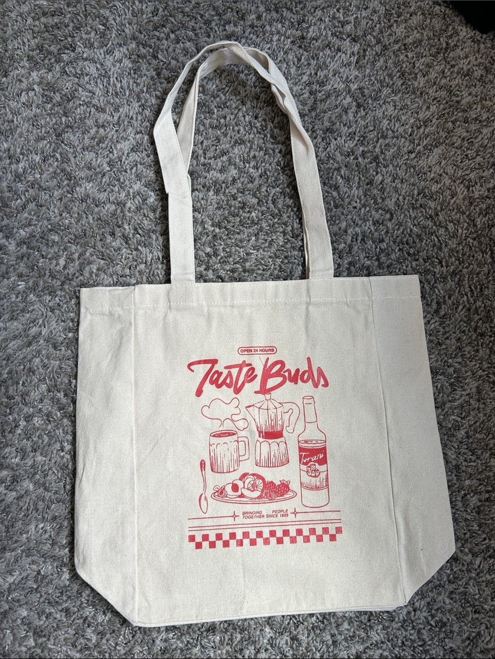 Taste Buds Graphic Canvas Tote - Cream with Red Print